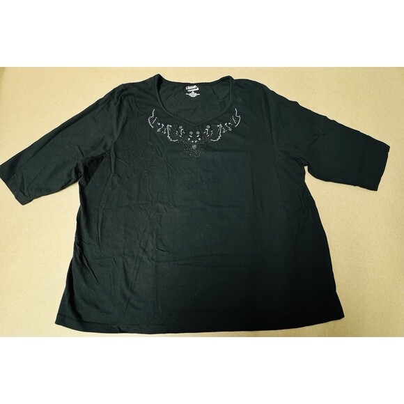 LIZ & ME CATHERINES Black Beaded Embroidered Shirt 3/4 Sleeve Plus Size 26/28 - Picture 1 of 7